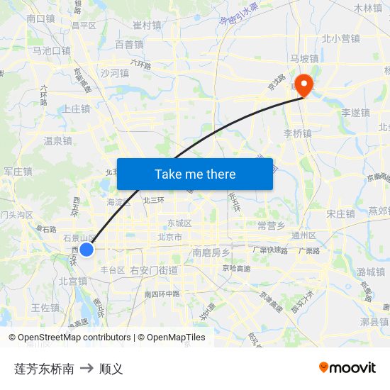 莲芳东桥南 to 顺义 map