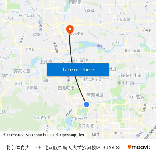 北京体育大学 to 北京航空航天大学沙河校区 BUAA Shahe map