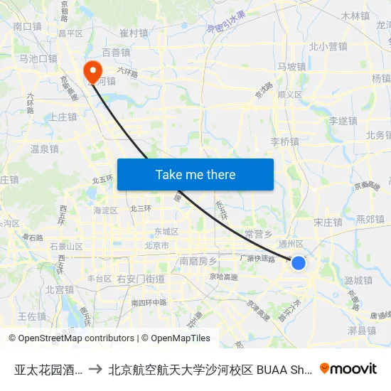 亚太花园酒店 to 北京航空航天大学沙河校区 BUAA Shahe map