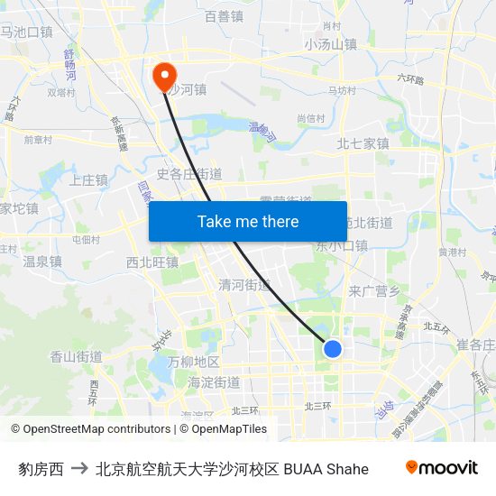 豹房西 to 北京航空航天大学沙河校区 BUAA Shahe map