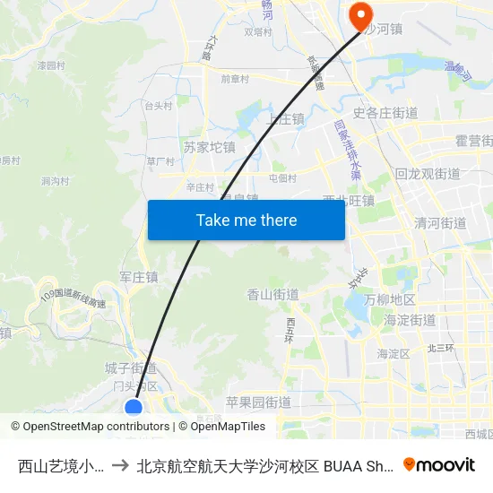 西山艺境小区 to 北京航空航天大学沙河校区 BUAA Shahe map