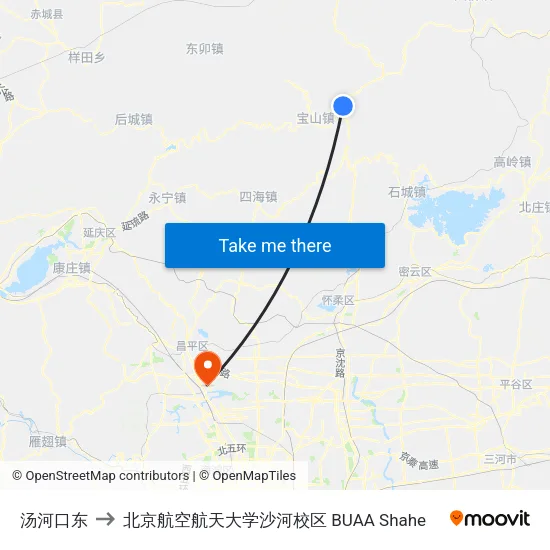 汤河口东 to 北京航空航天大学沙河校区 BUAA Shahe map