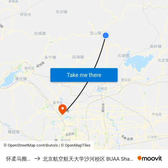 怀柔马圈北 to 北京航空航天大学沙河校区 BUAA Shahe map