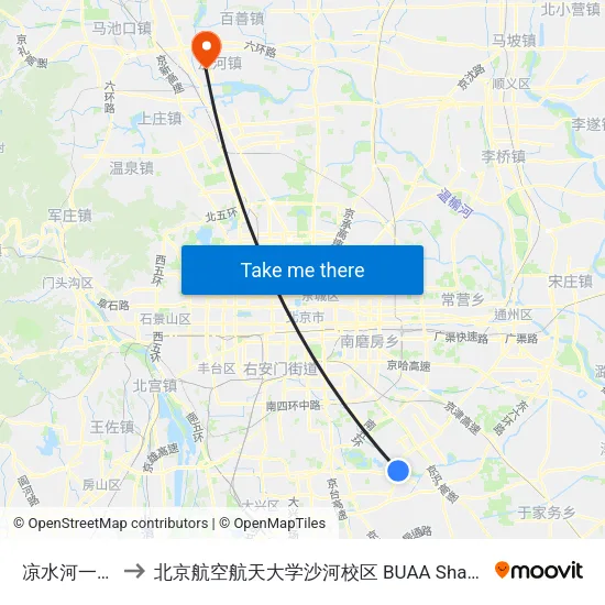 凉水河一街 to 北京航空航天大学沙河校区 BUAA Shahe map