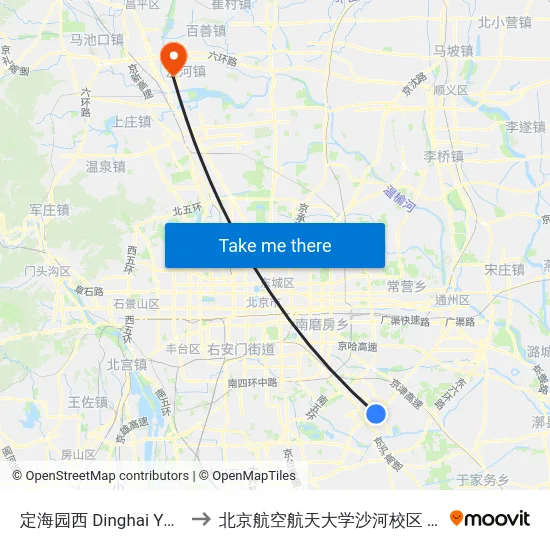 定海园西 Dinghai Yuan XI (W) to 北京航空航天大学沙河校区 BUAA Shahe map