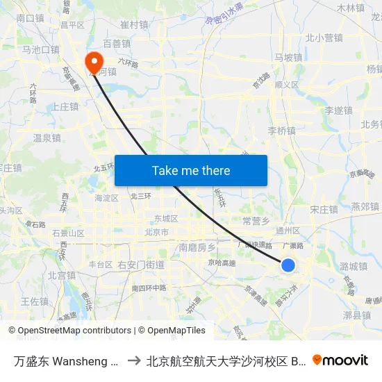 万盛东 Wansheng Dong (E) to 北京航空航天大学沙河校区 BUAA Shahe map