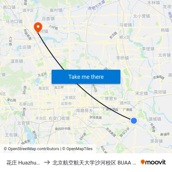 花庄 Huazhuang to 北京航空航天大学沙河校区 BUAA Shahe map