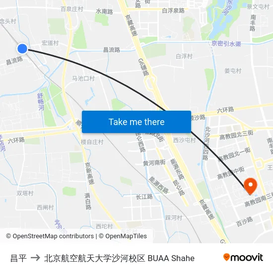 昌平 to 北京航空航天大学沙河校区 BUAA Shahe map