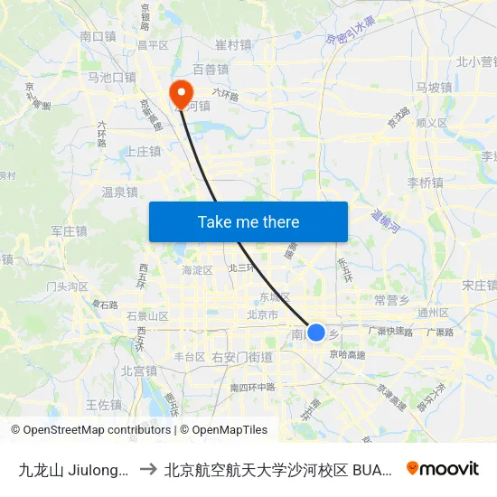 九龙山 Jiulongshan to 北京航空航天大学沙河校区 BUAA Shahe map