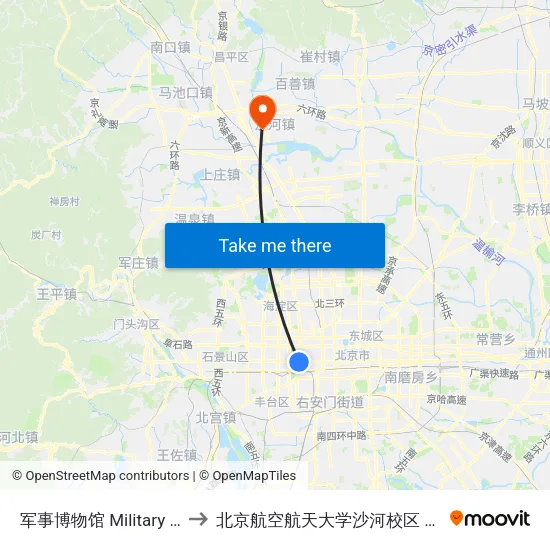 军事博物馆 Military Museum to 北京航空航天大学沙河校区 BUAA Shahe map
