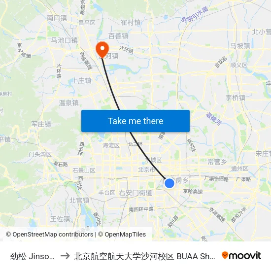 劲松 Jinsong to 北京航空航天大学沙河校区 BUAA Shahe map