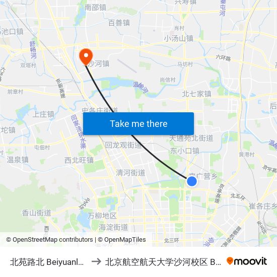 北苑路北  Beiyuanlu Bei (N) to 北京航空航天大学沙河校区 BUAA Shahe map