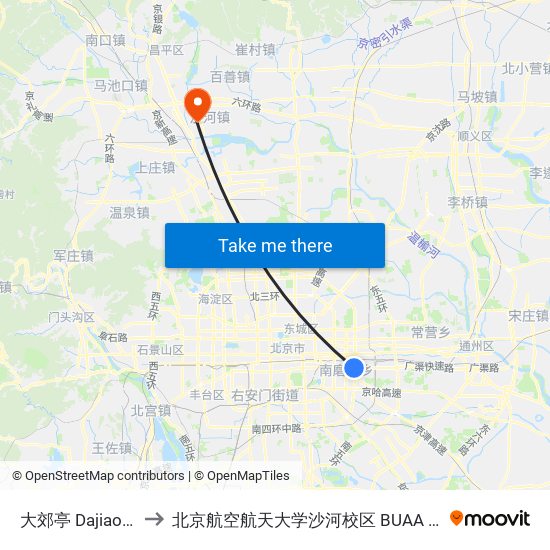 大郊亭 Dajiaoting to 北京航空航天大学沙河校区 BUAA Shahe map