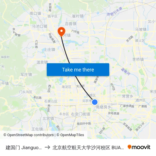 建国门 Jianguo Men to 北京航空航天大学沙河校区 BUAA Shahe map