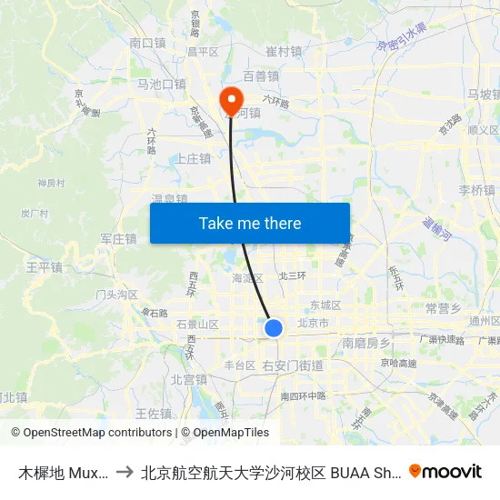 木樨地  Muxidi to 北京航空航天大学沙河校区 BUAA Shahe map