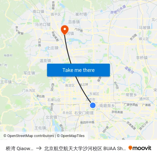 桥湾 Qiaowan to 北京航空航天大学沙河校区 BUAA Shahe map