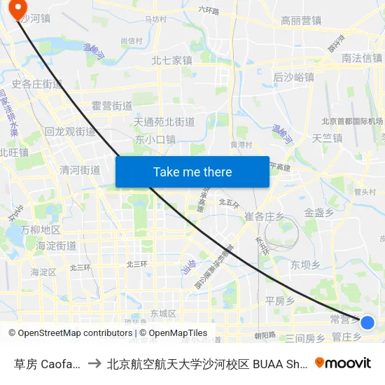 草房 Caofang to 北京航空航天大学沙河校区 BUAA Shahe map