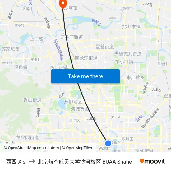 西四 Xisi to 北京航空航天大学沙河校区 BUAA Shahe map