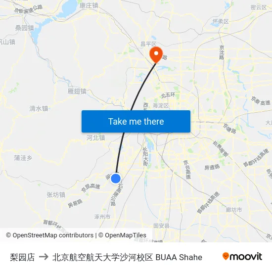 梨园店 to 北京航空航天大学沙河校区 BUAA Shahe map