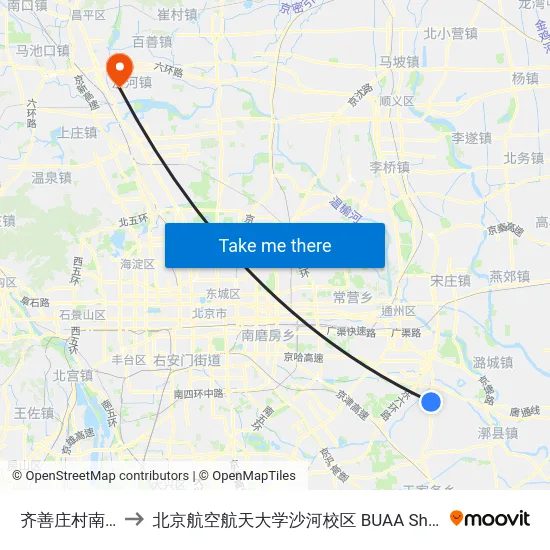 齐善庄村南站 to 北京航空航天大学沙河校区 BUAA Shahe map