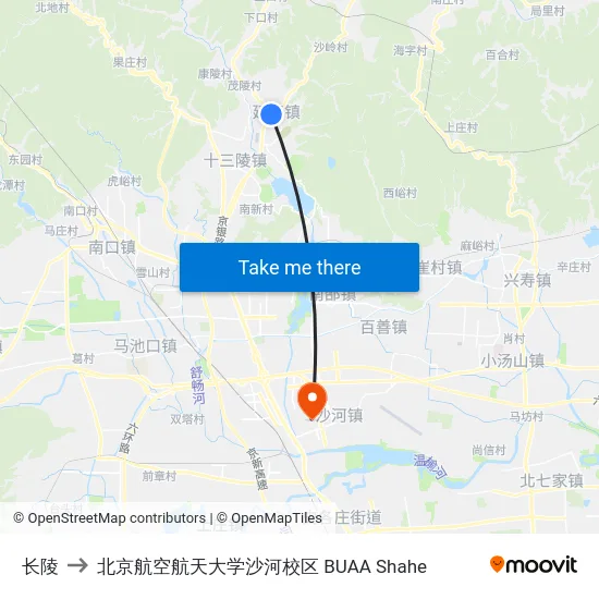 长陵 to 北京航空航天大学沙河校区 BUAA Shahe map