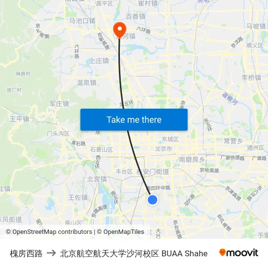 槐房西路 to 北京航空航天大学沙河校区 BUAA Shahe map