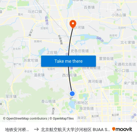 地铁安河桥北站 to 北京航空航天大学沙河校区 BUAA Shahe map
