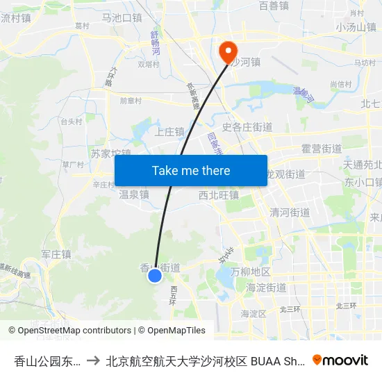 香山公园东门 to 北京航空航天大学沙河校区 BUAA Shahe map