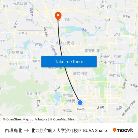 白塔庵北 to 北京航空航天大学沙河校区 BUAA Shahe map