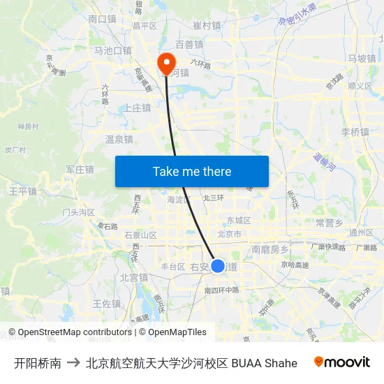 开阳桥南 to 北京航空航天大学沙河校区 BUAA Shahe map