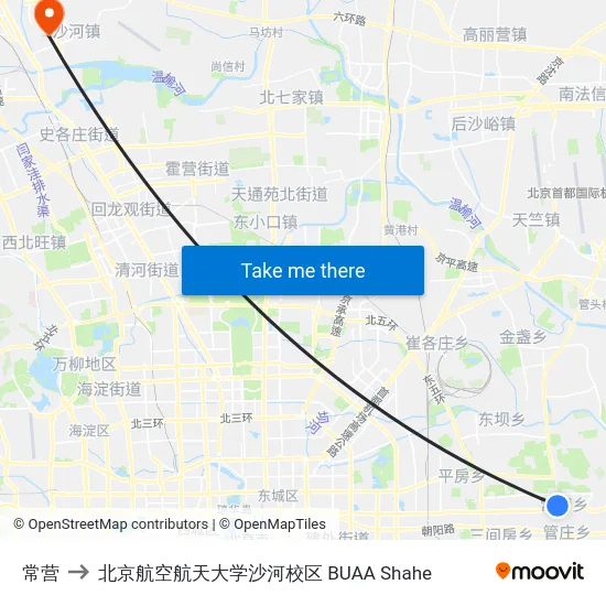 常营 to 北京航空航天大学沙河校区 BUAA Shahe map