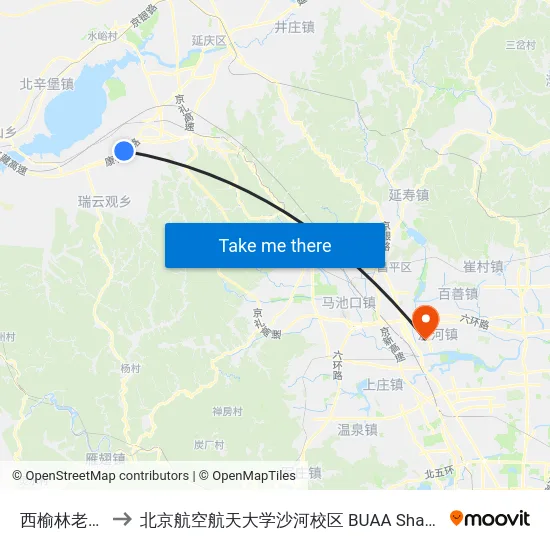 西榆林老村 to 北京航空航天大学沙河校区 BUAA Shahe map