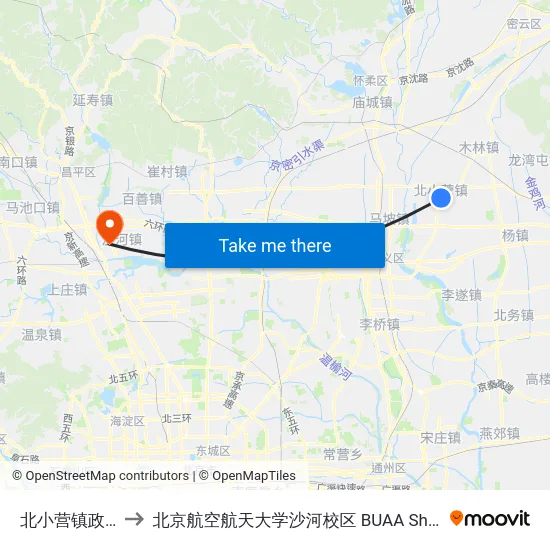 北小营镇政府 to 北京航空航天大学沙河校区 BUAA Shahe map