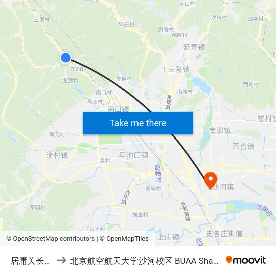 居庸关长城 to 北京航空航天大学沙河校区 BUAA Shahe map