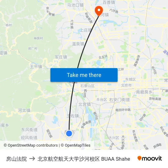 房山法院 to 北京航空航天大学沙河校区 BUAA Shahe map