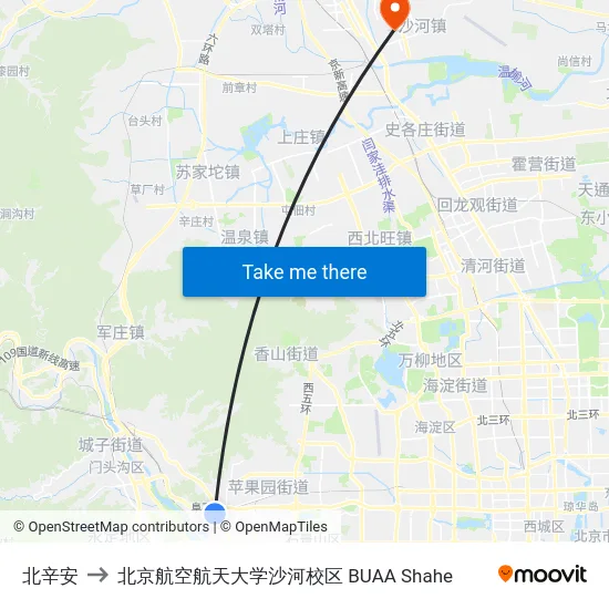 北辛安 to 北京航空航天大学沙河校区 BUAA Shahe map
