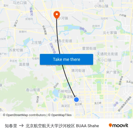 知春里 to 北京航空航天大学沙河校区 BUAA Shahe map