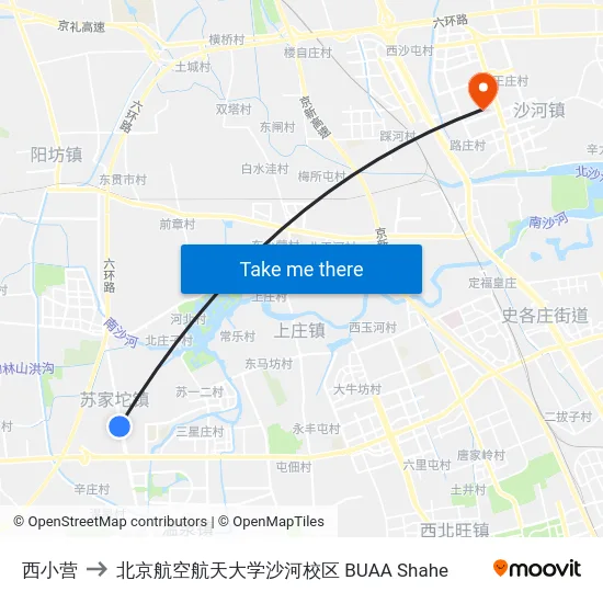 西小营 to 北京航空航天大学沙河校区 BUAA Shahe map