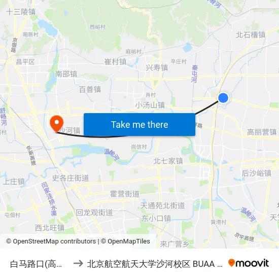 白马路口(高下路) to 北京航空航天大学沙河校区 BUAA Shahe map
