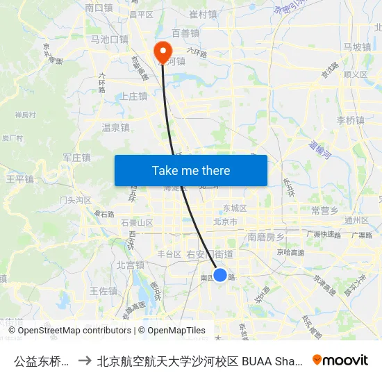 公益东桥北 to 北京航空航天大学沙河校区 BUAA Shahe map