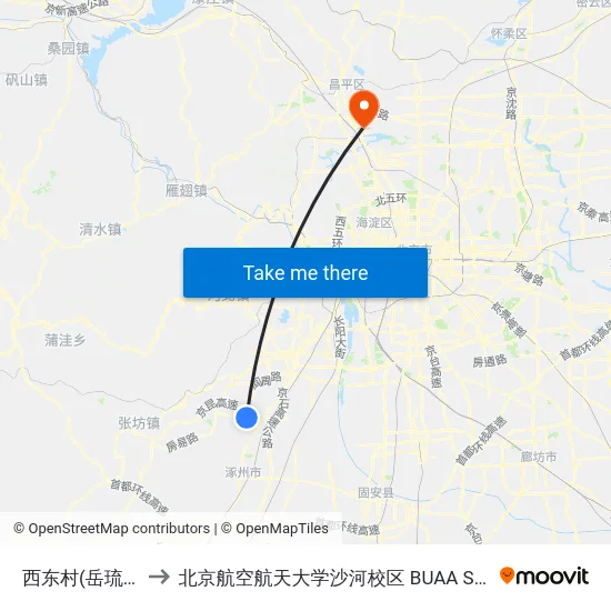 西东村(岳琉路) to 北京航空航天大学沙河校区 BUAA Shahe map