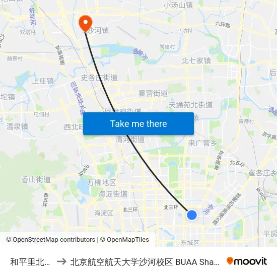 和平里北街 to 北京航空航天大学沙河校区 BUAA Shahe map