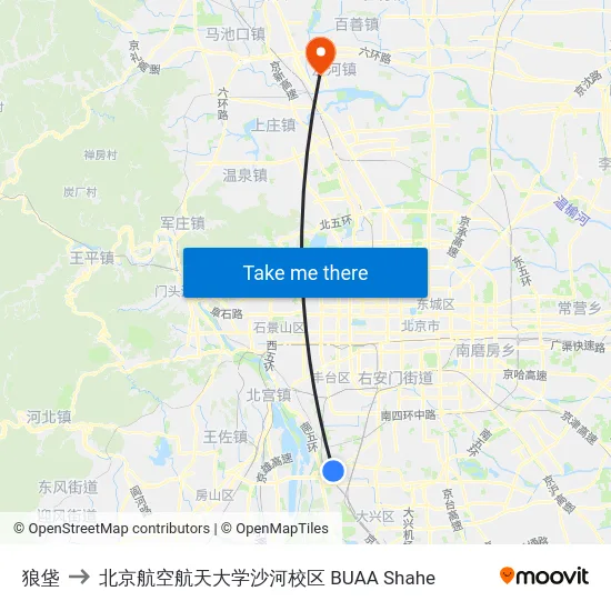 狼垡 to 北京航空航天大学沙河校区 BUAA Shahe map