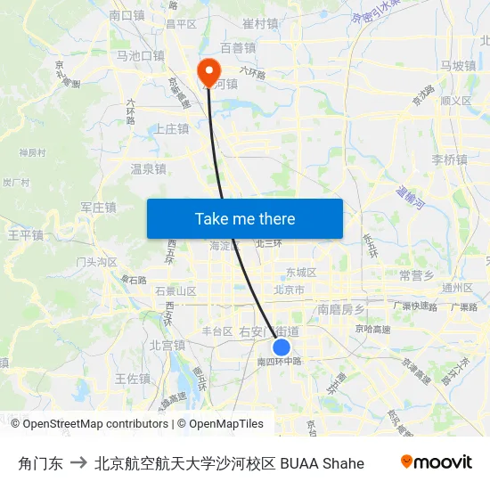 角门东 to 北京航空航天大学沙河校区 BUAA Shahe map
