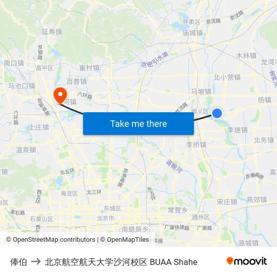 俸伯 to 北京航空航天大学沙河校区 BUAA Shahe map