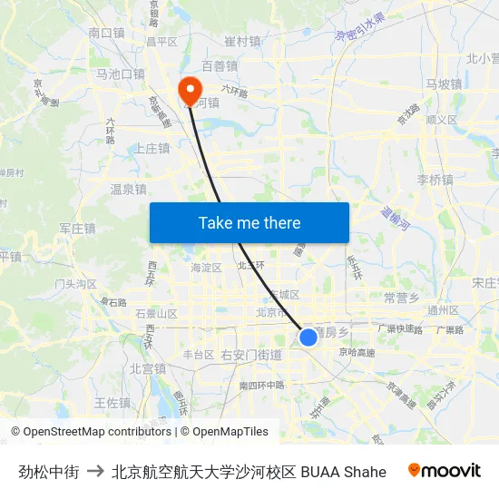 劲松中街 to 北京航空航天大学沙河校区 BUAA Shahe map