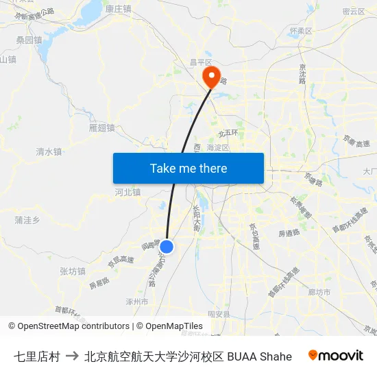 七里店村 to 北京航空航天大学沙河校区 BUAA Shahe map