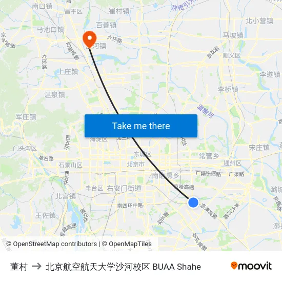 董村 to 北京航空航天大学沙河校区 BUAA Shahe map