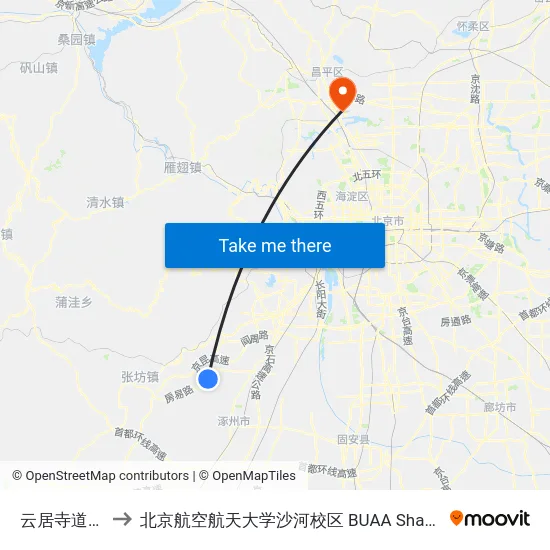 云居寺道口 to 北京航空航天大学沙河校区 BUAA Shahe map
