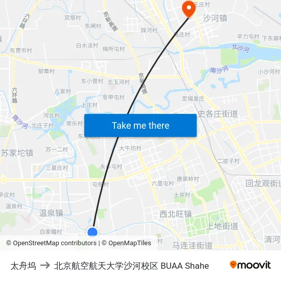 太舟坞 to 北京航空航天大学沙河校区 BUAA Shahe map
